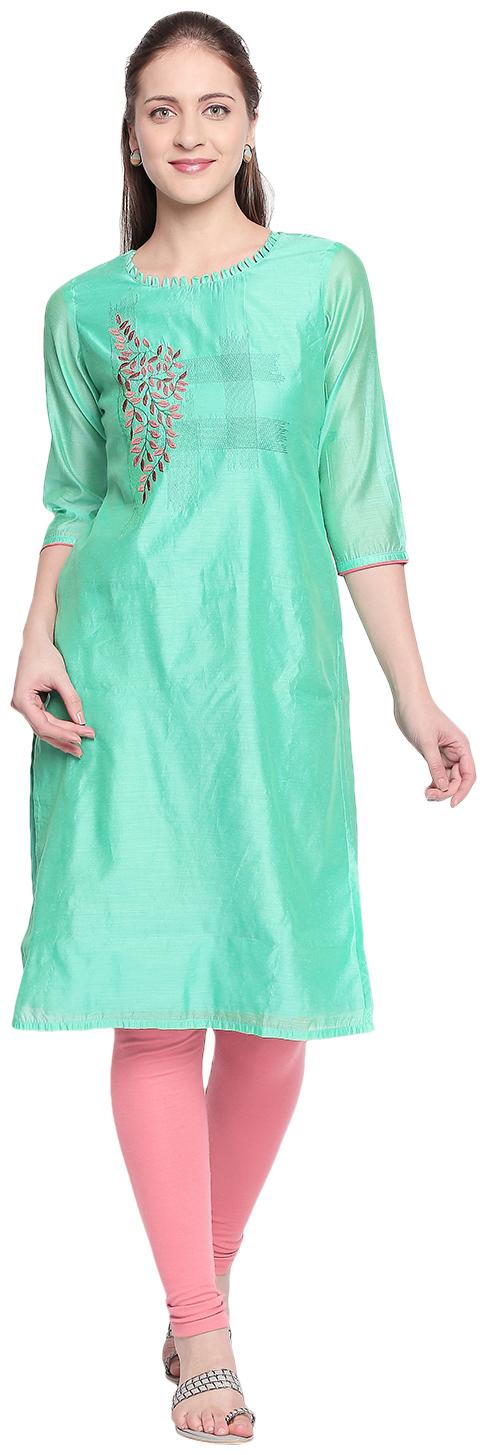 

ZRI Women Green Embroidered Straight Kurta