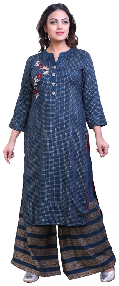 

Zri Blue Emboridery Kurta With Palazzo For Women