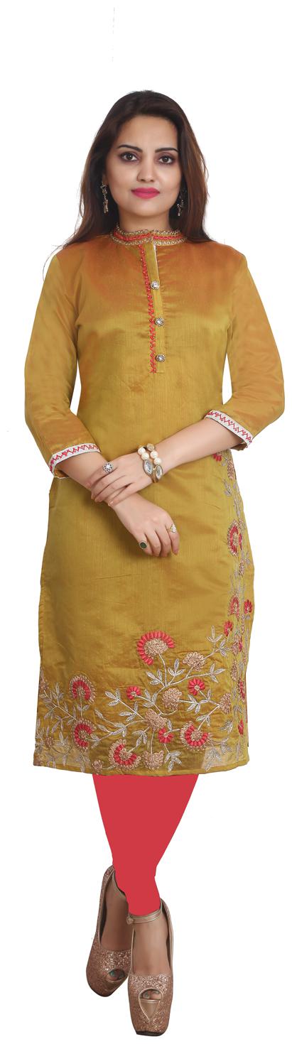 

ZRI Women Mustard Embroidered Straight Kurta