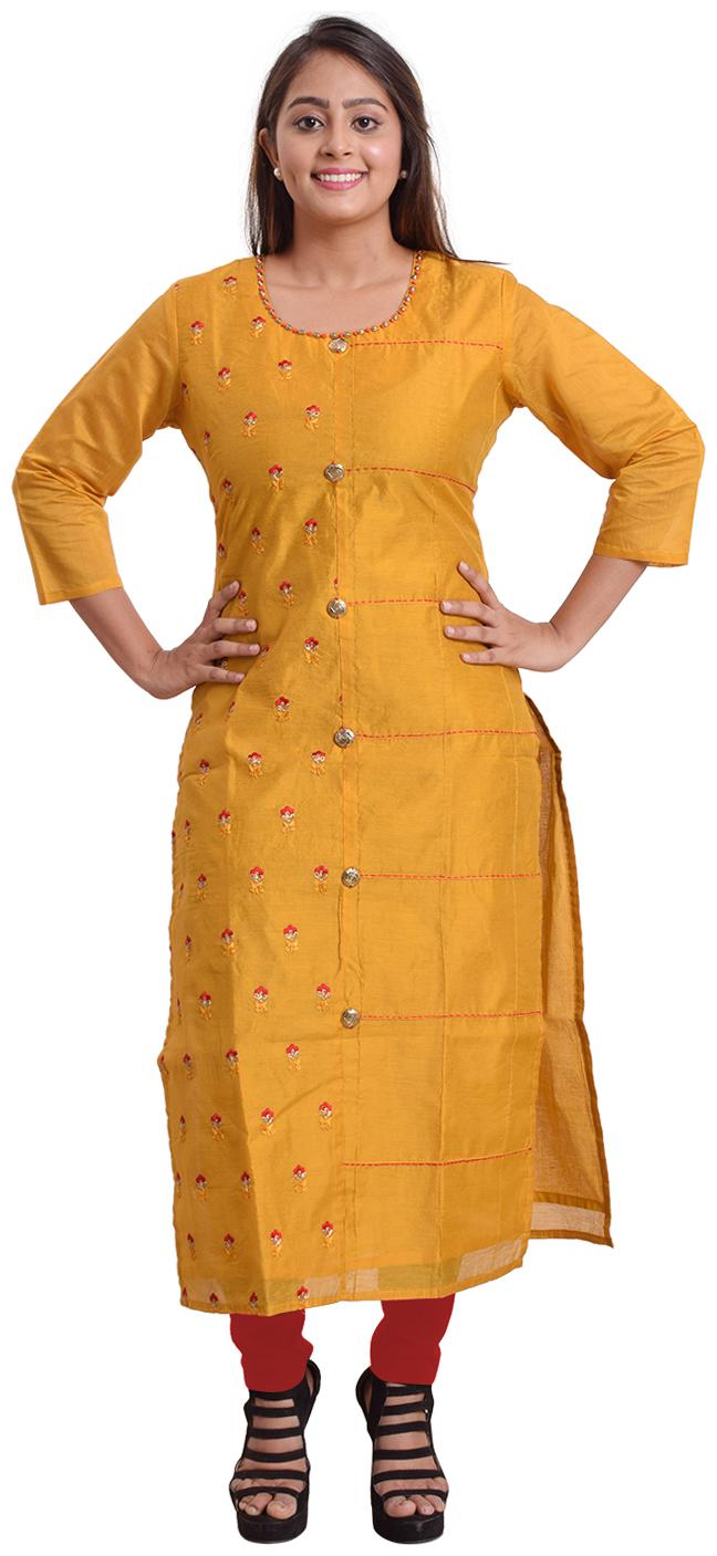 

ZRI Women Mustard Ethnic Motifs Straight Kurta