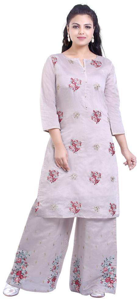 

ZRI Chanderi Embroidery Beige Kurta With Palazzo