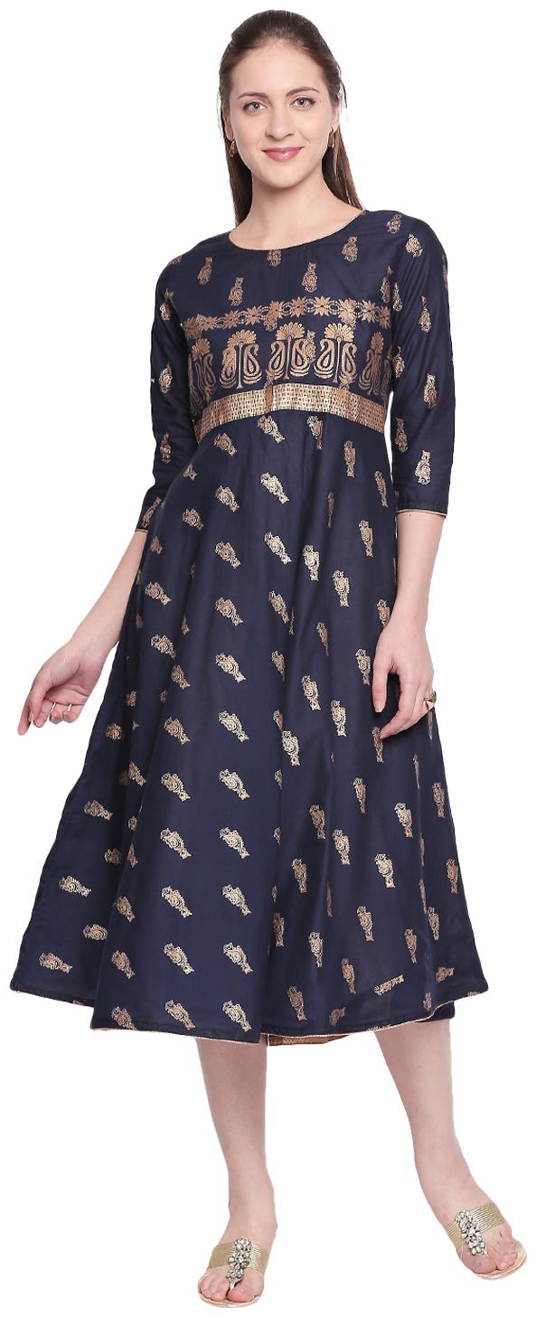 

ZRI Cotton Daily Printed Women Kurti Dress Navy Blue