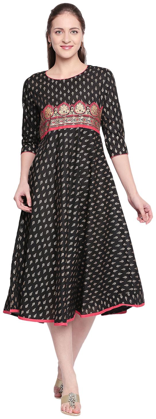 

ZRI Cotton Daily Printed Women Kurti Dress Black