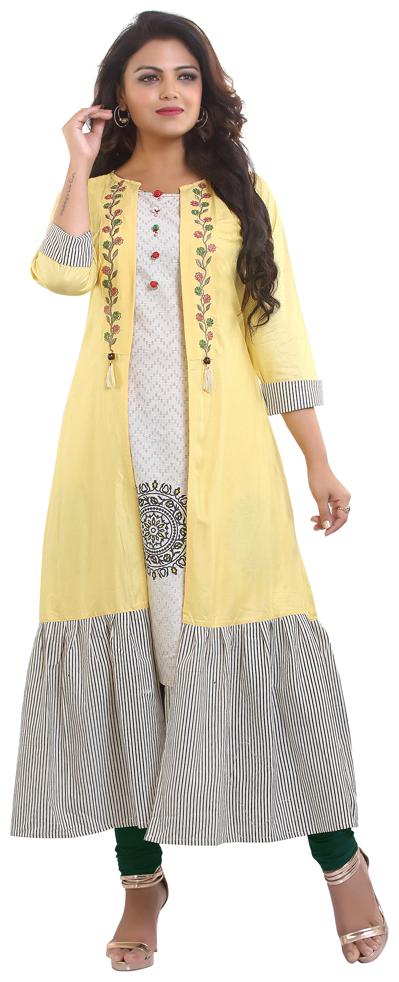 

ZRI Cotton Embroidered Multi Color Kurta For Women