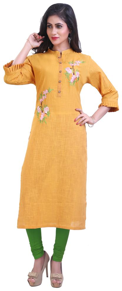 

ZRI Women Mustard Embroidered Straight Kurta