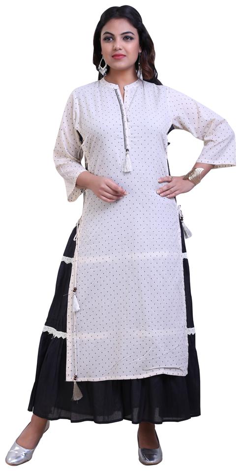 

ZRI Women White Embroidered Layered Kurta
