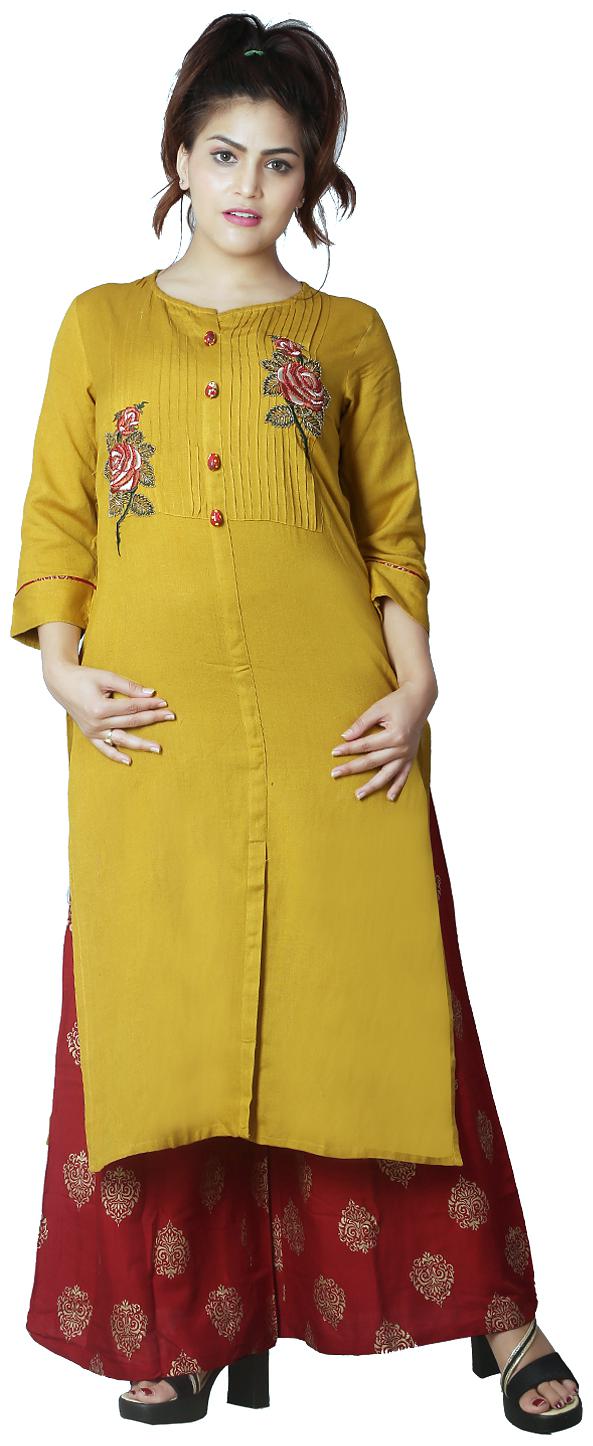 

ZRI Women Yellow Embroidered Straight Kurta