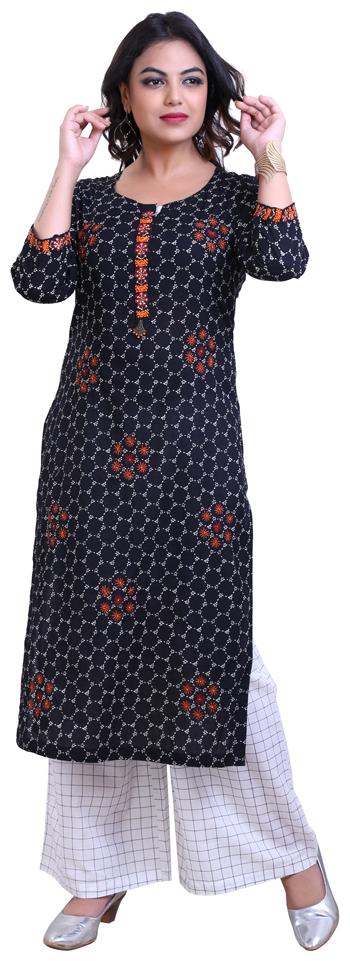 

ZRI Cotton Embroidery Black Kurta With Palazzo