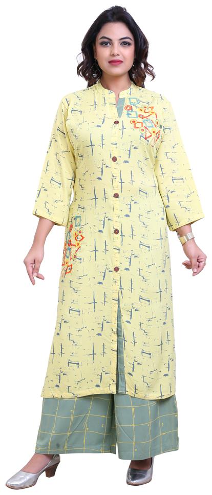 

ZRI Yellow Embroidered kurta with palazzo For Women