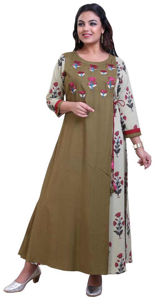 

ZRI Women Green Embroidered Layered Kurta