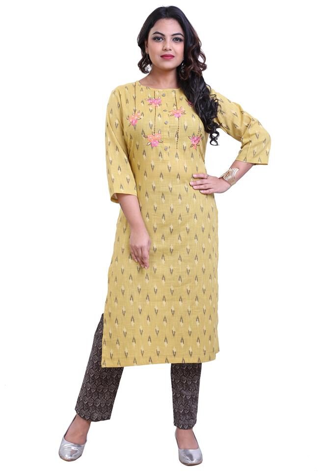 

ZRI Cotton Embroidery Green Kurta With Pants