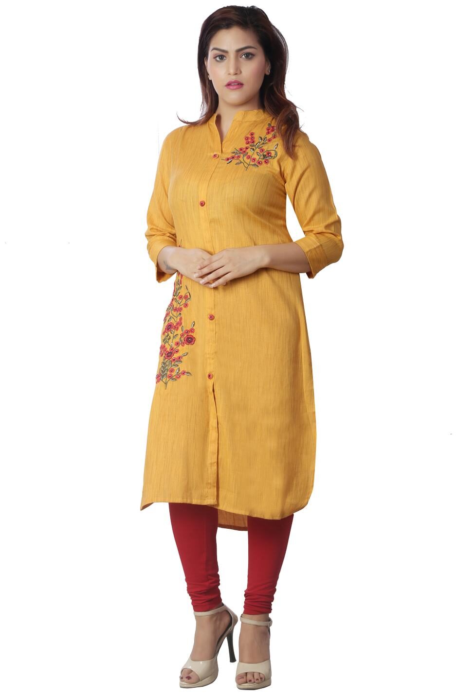 

ZRI Women Yellow Embroidered Straight Kurta