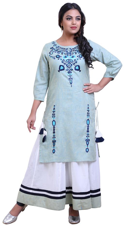 

ZRI Women Blue Embroidered Straight Kurta