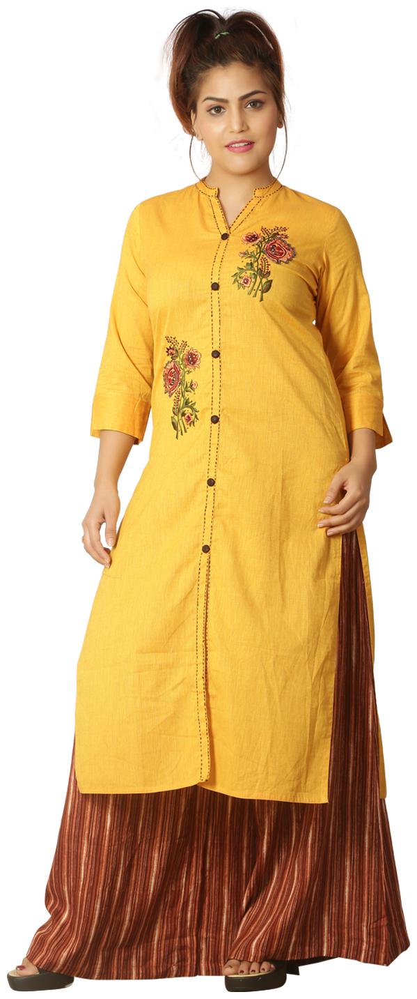 

ZRI Women Yellow Embroidered Straight Kurta