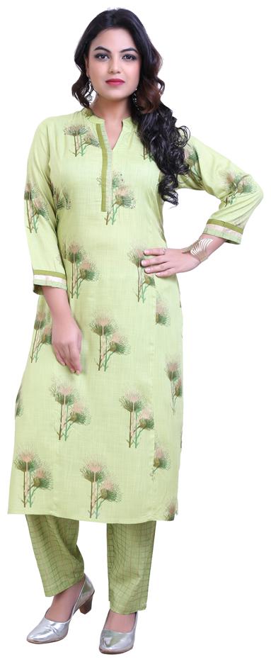 

ZRI Women Green Floral Straight Kurta With Pants