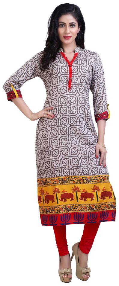 

ZRI Women Cream Printed Straight Kurta