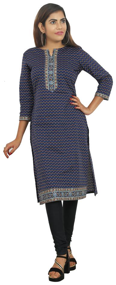 

ZRI Women Blue Printed Straight Kurta