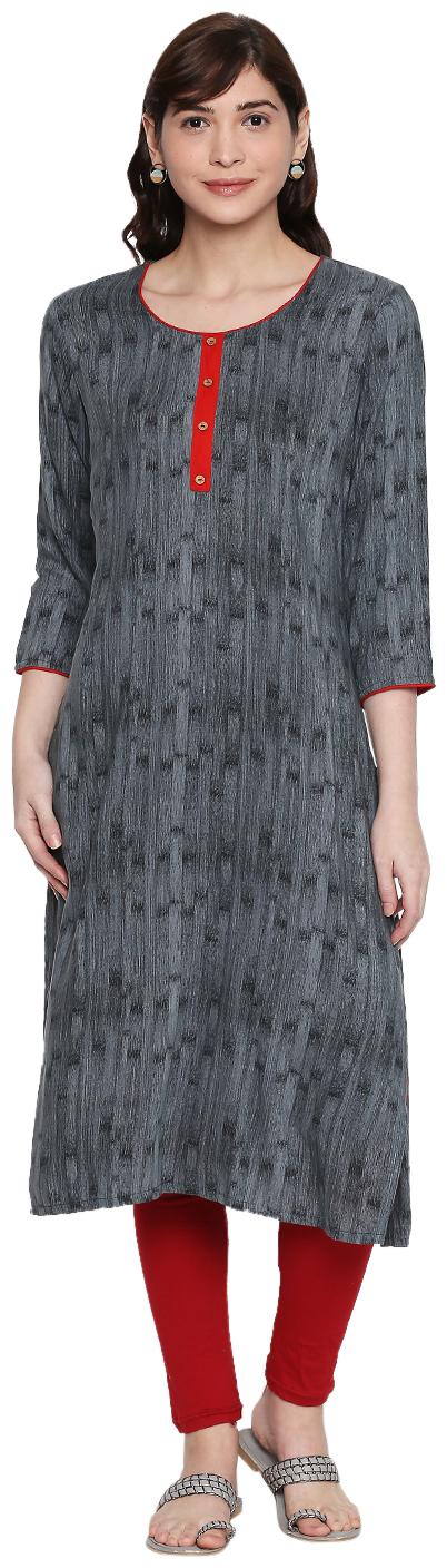 

ZRI Women Grey Printed Straight Kurti