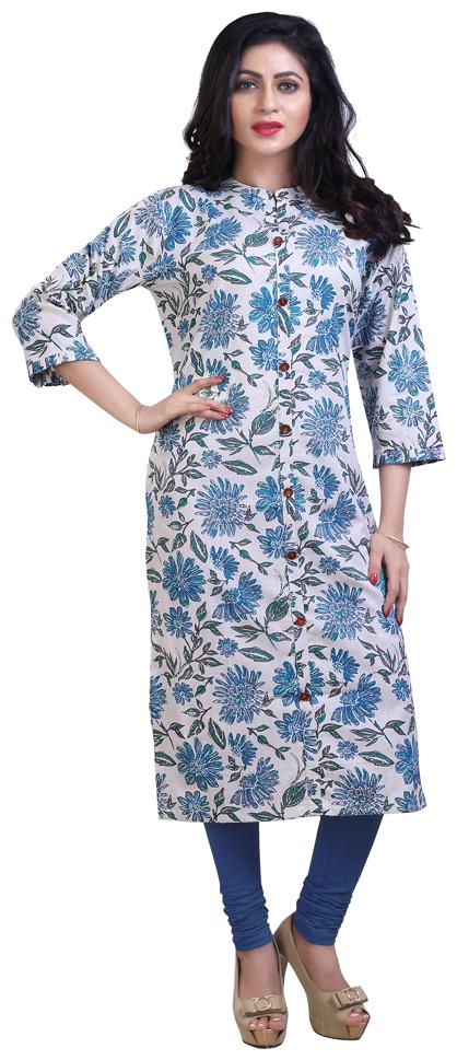 

ZRI Women Blue Printed Straight Kurta