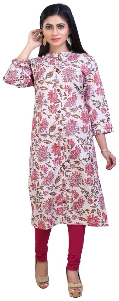 

ZRI Women Pink Printed Straight Kurta