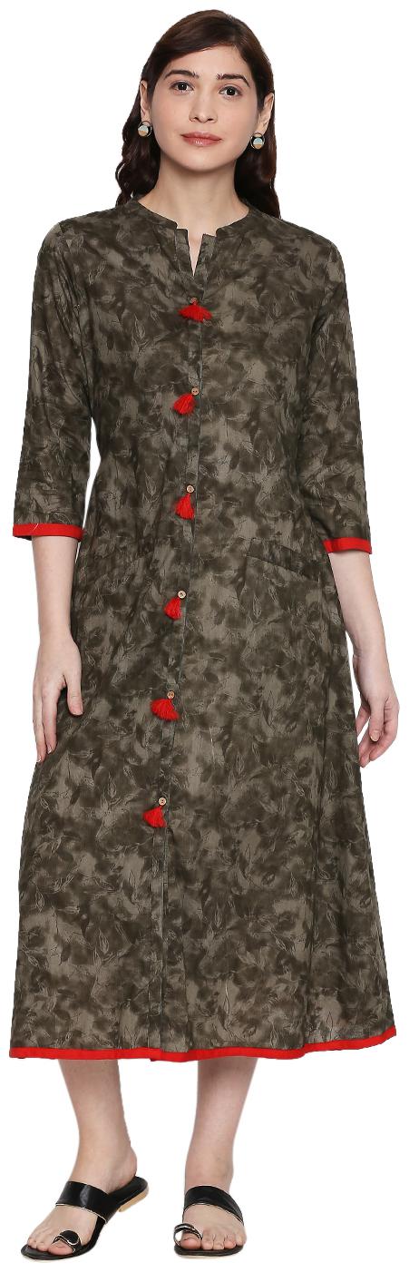 

ZRI Olive Printed Kurti For Women