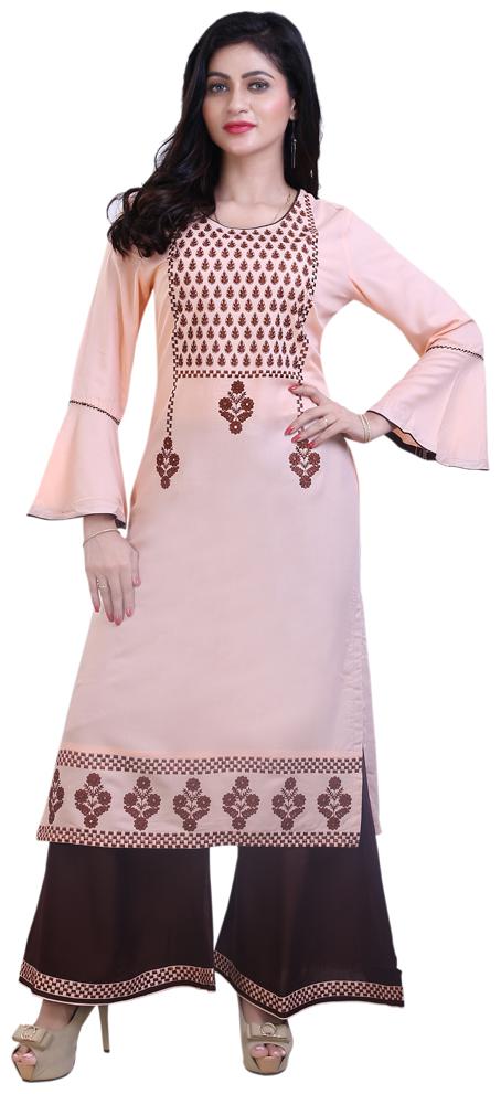 

Zri Peach Embroidered Kurta With Palazzo For Women