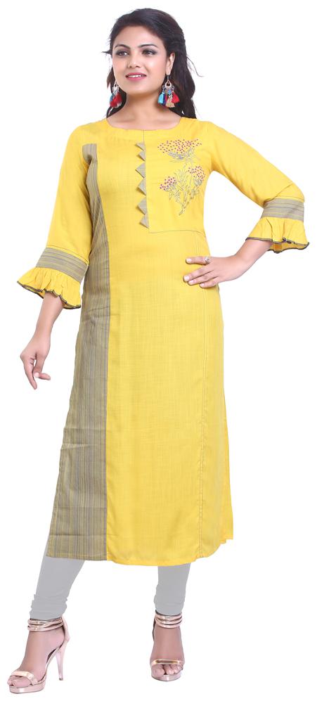 

ZRI Women Yellow Embroidered Straight Kurta