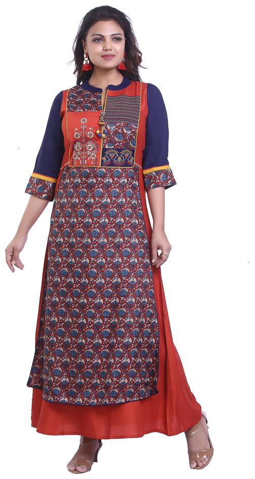 

ZRI Rayon Embroidered Brown Color Kurta For Women