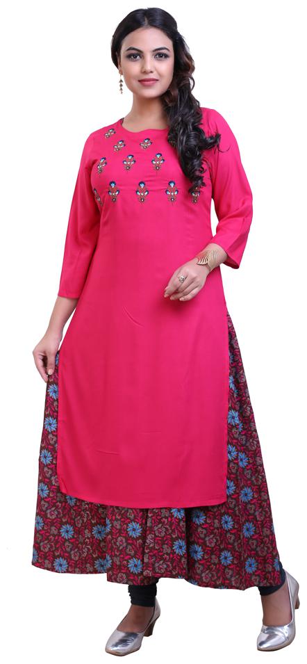 

ZRI Women Pink Embroidered Layered Kurta