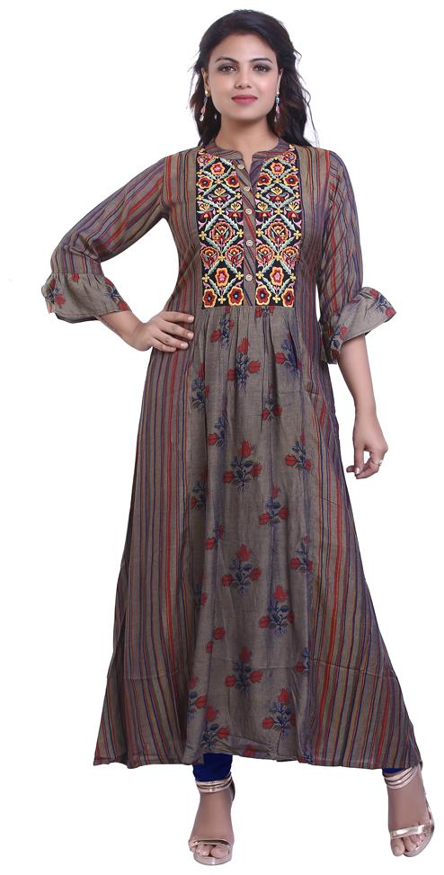 

ZRI Women Brown Embroidered Anarkali Kurta