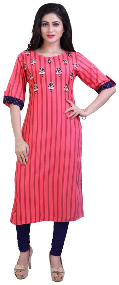 

ZRI Women Pink Embroidered Straight Kurta