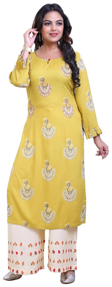 

ZRI Rayon Embroidery Green Kurta With Palazzo