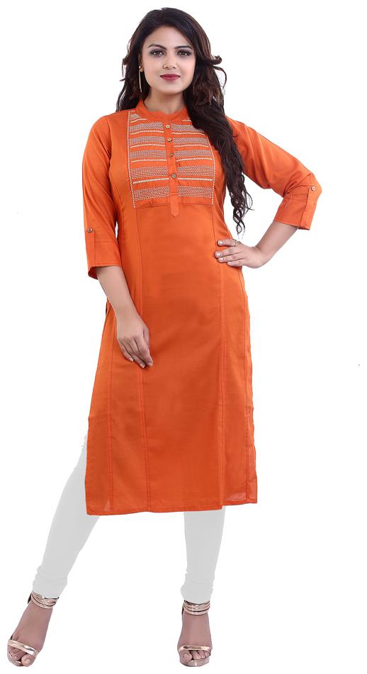 

ZRI Women Orange Embroidered Straight Kurta