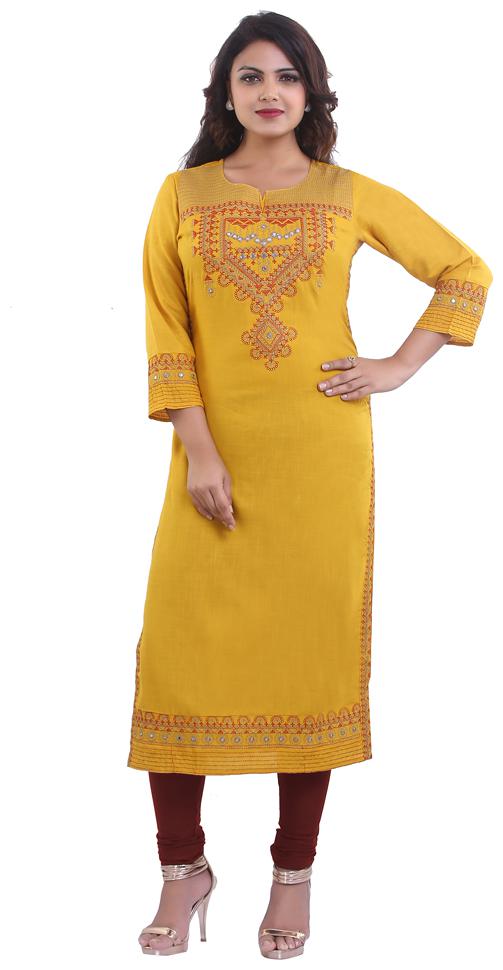 

ZRI Women Yellow Embroidered Straight Kurta