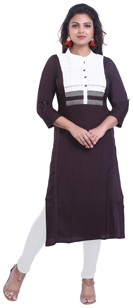 

ZRI Women Brown Embroidered Straight Kurta