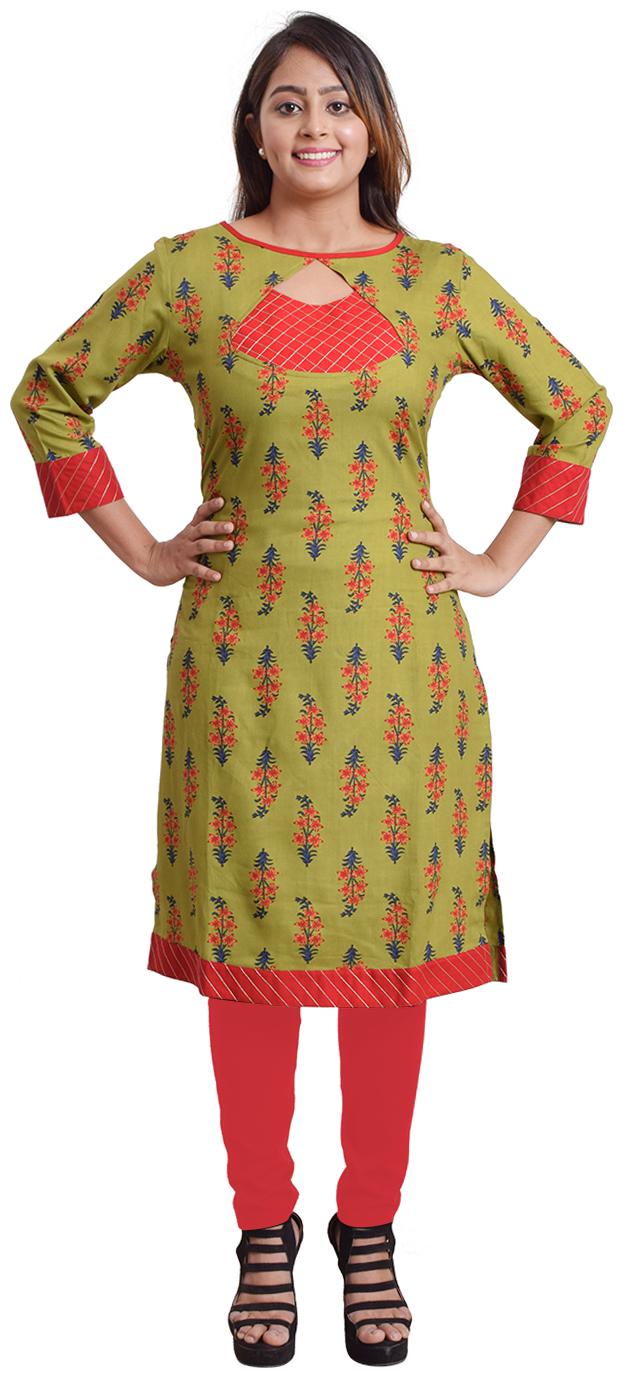 

ZRI Women Green Ethnic Motifs Straight Kurta