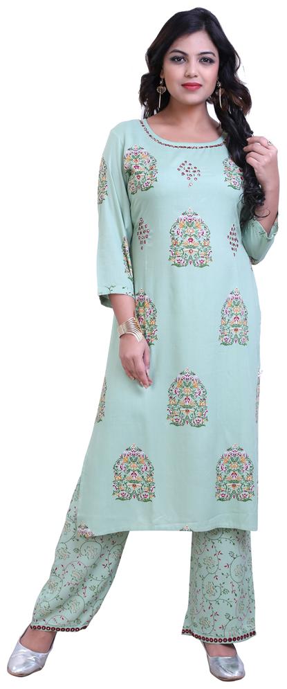 

ZRI Women Green Ethnic Motifs Straight Kurta With Palazzo