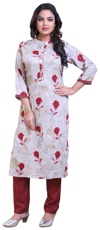 

ZRI Women Grey Floral Straight Kurta With Pants