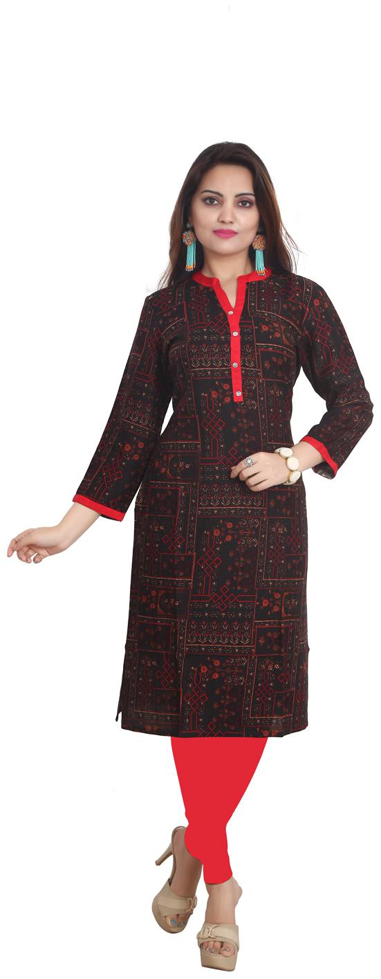 

ZRI Women Black Printed Straight Kurta