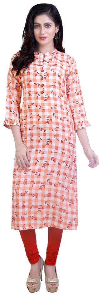 

ZRI Women Orange Printed Straight Kurta