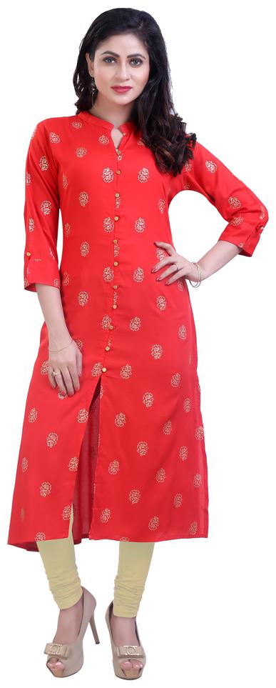 

ZRI Women Red Printed Straight Kurta