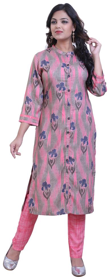 

ZRI Women Pink Printed Straight Kurta With Pants