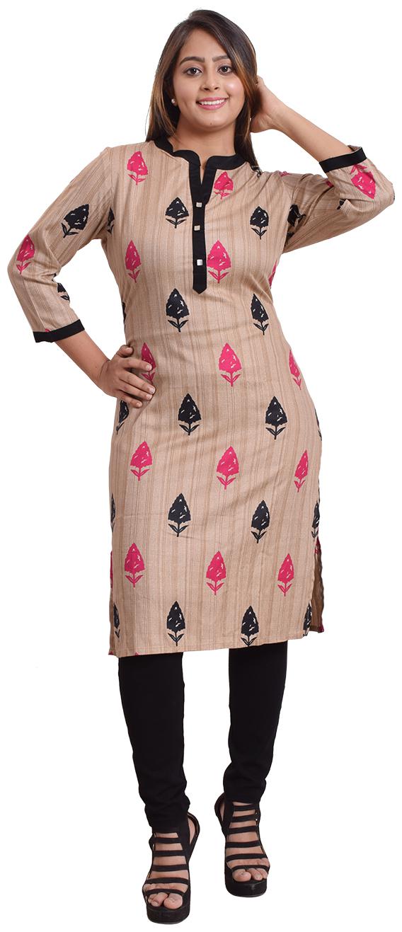 

ZRI Women Brown Printed Straight Kurta