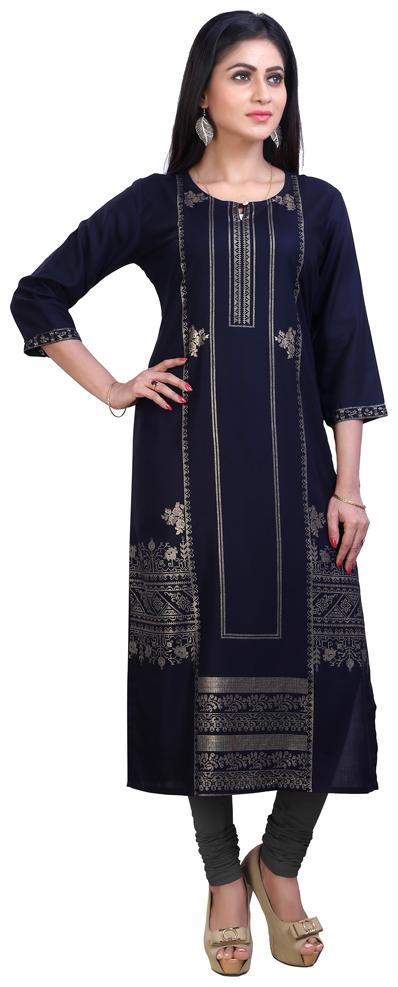 

ZRI Women Blue Printed Straight Kurta