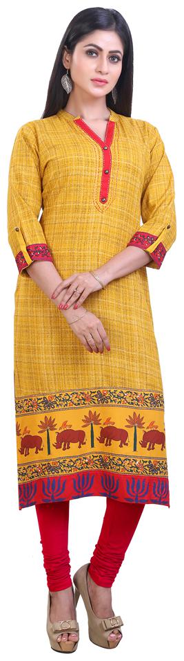 

ZRI Women Yellow Printed Straight Kurta