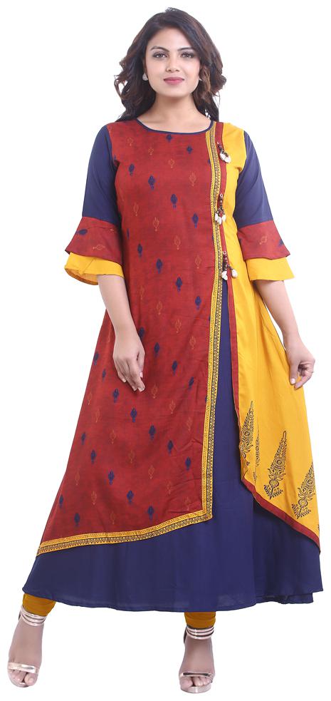 

ZRI Women Maroon Printed Layered Kurta