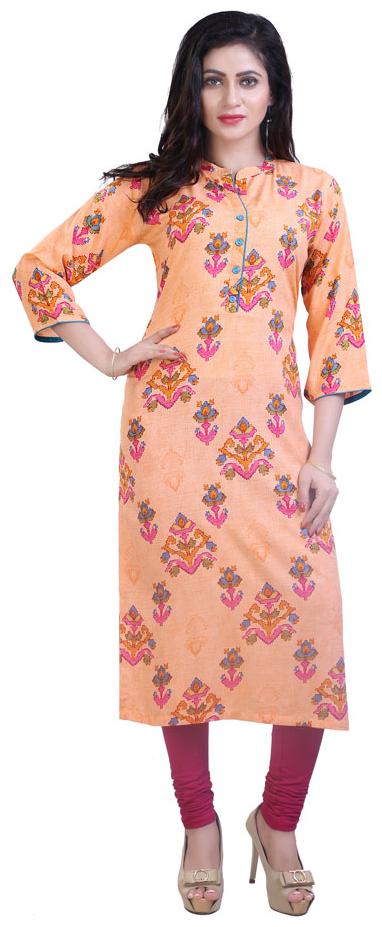 

ZRI Women Orange Printed Straight Kurta