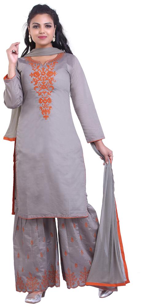 

ZRI Silk Embroidery Beige Suit Set