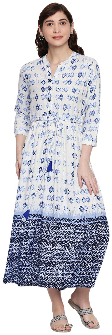 

ZRI Viscose Rayon White Printed Kurta Dress For Women