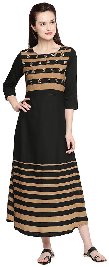 

ZRI Women Blended Embroidered Kurti Dress Black